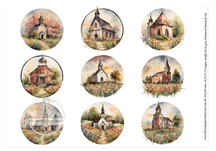 DC192 - Church Circles Decoupage A4 Rice Paper