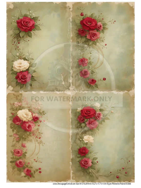 DC868 Romantic Rose Medley Quad A4 Rice Paper