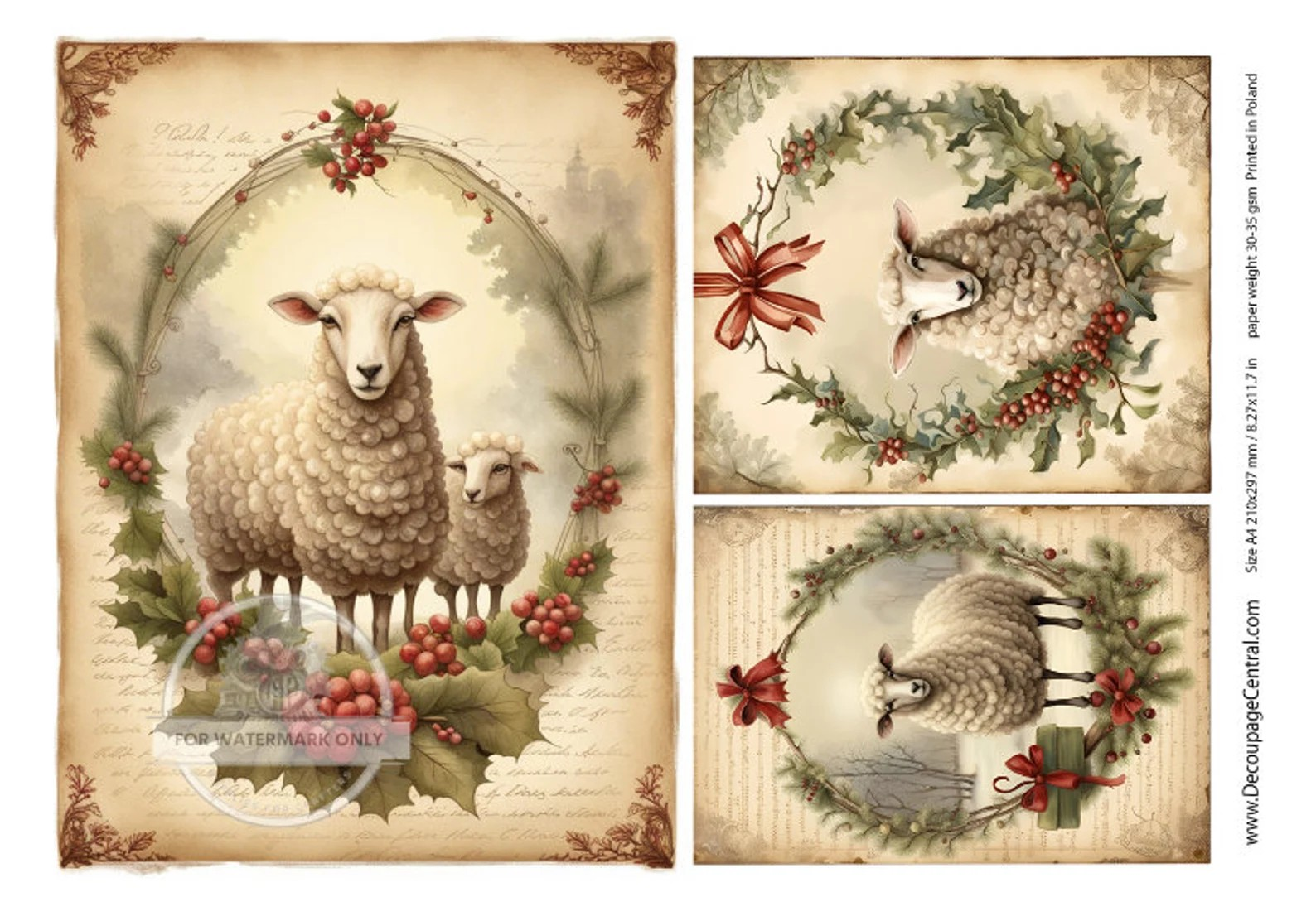 DC120 Christmas Sheep Trio A4 Rice Paper