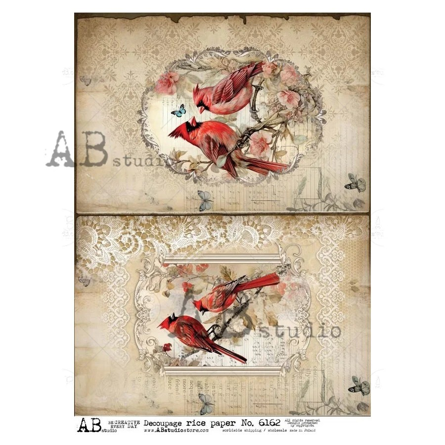 No. 6162 Baroque Cardinal Cards Rice Paper A4 by AB Studio