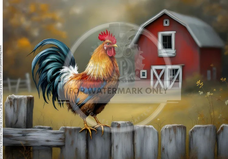 DC646 - Bokeh Farm Rooster A4 Rice Paper