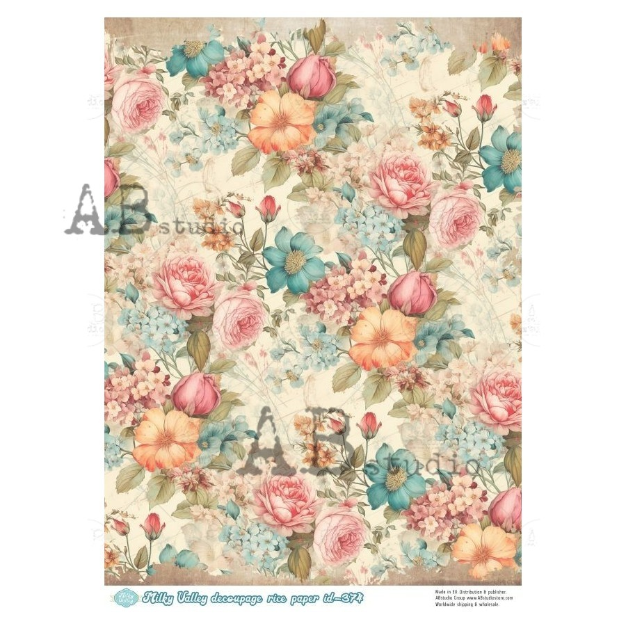 Neutral Florals by Milky Valley 374 Decoupage Rice Paper A4