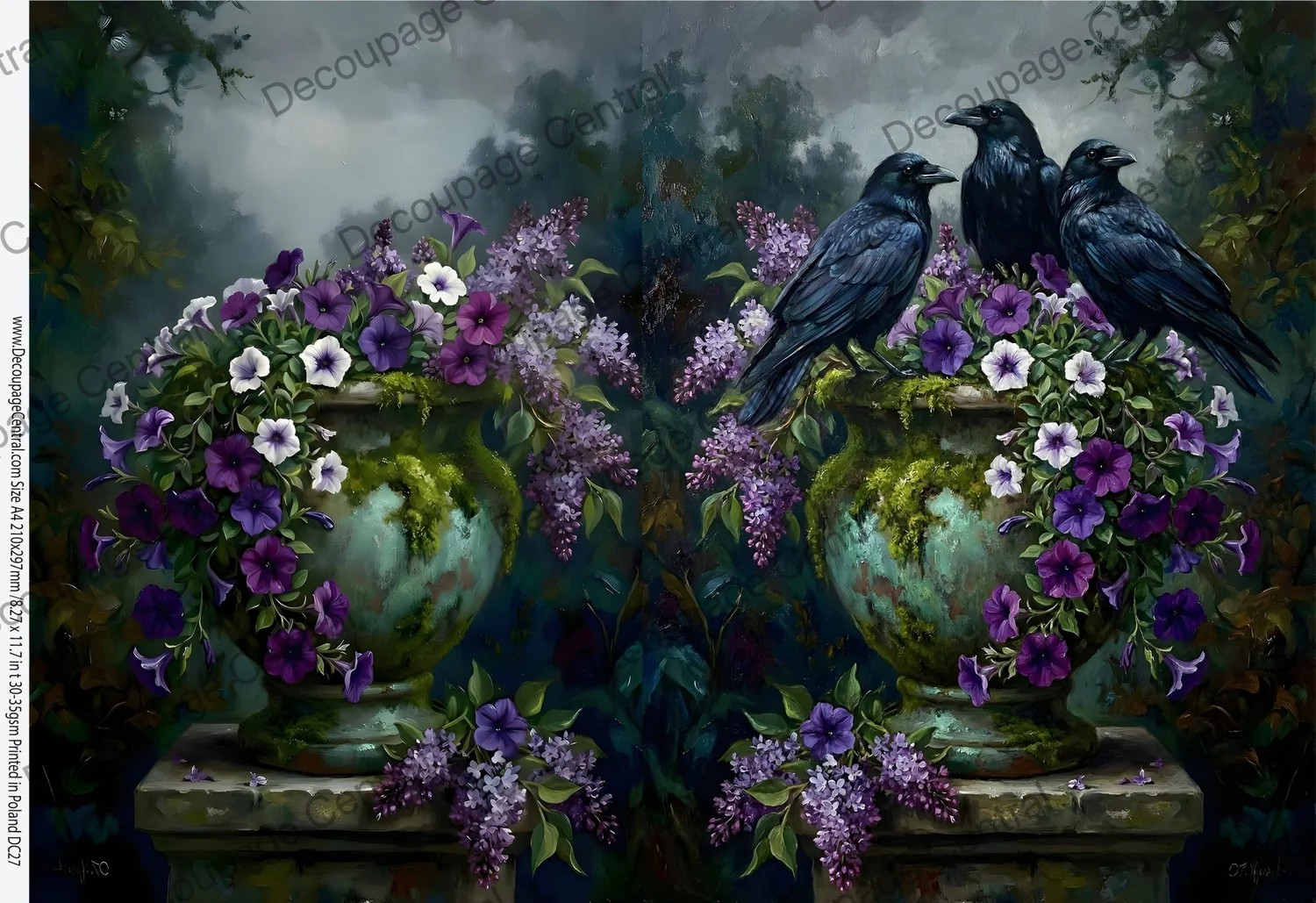 DC927 - Twilight Ravens in Bloom Decoupage A4 Rice Paper