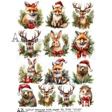 No. 5742 Christmas Animals Decoupage Rice Paper A4 by AB Studio