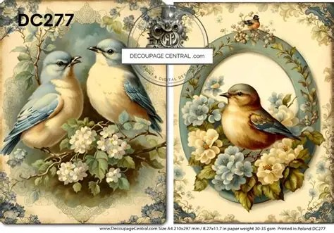 DC277 - Framed Birds Duo Decoupage A4 Rice Paper