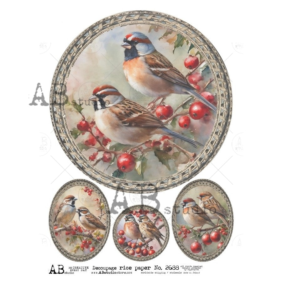 No. 2688 Bird Medallions Decoupage Rice Paper A4 by AB Studio