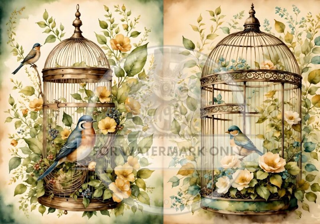 DC633 - Birdcage Flowers Duo A4 Rice Paper