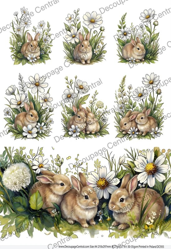 DC935 Daisy Meadow Bunnies A4 Rice Paper