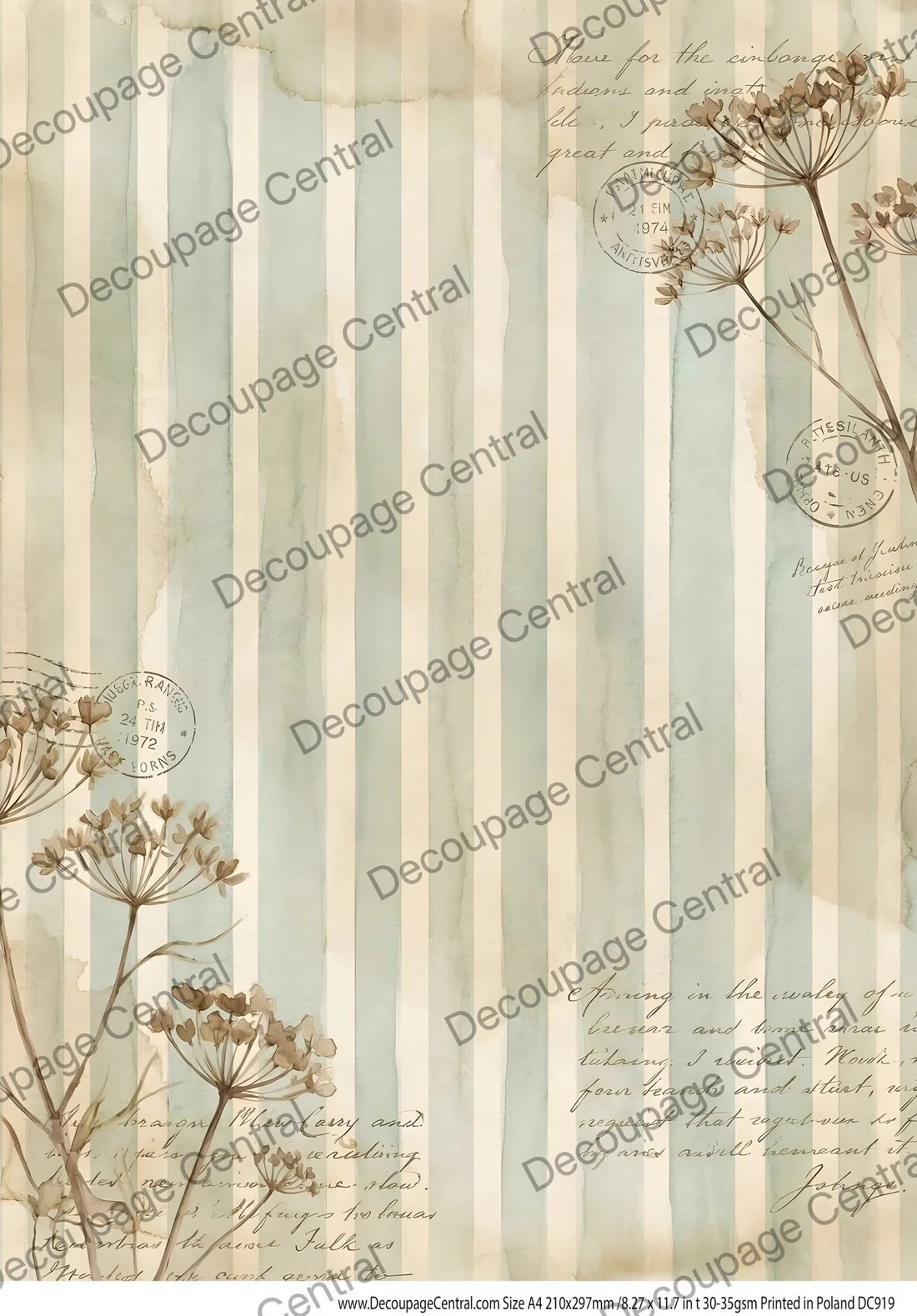DC919 Sage Stripe Ephemera A4 Rice Paper