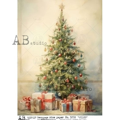 No. 5772 Tree on Christmas Morning Decoupage Rice Paper A4 by AB Studio