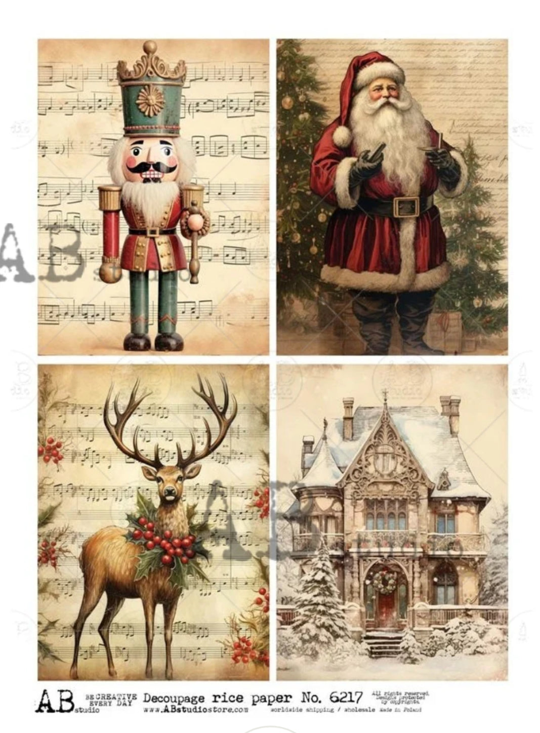 No. 6217 Vintage Holiday Cards Decoupage Rice Paper A4 by AB Studio