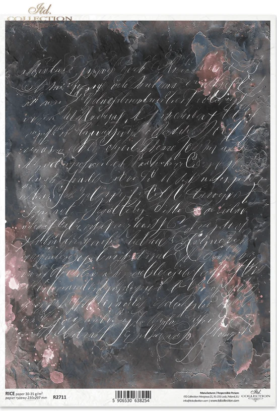 R2711 Vintage Dark Watercolor Script ITD Rice Paper A4