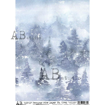 No. 0946 Blue Forest Snow Decoupage Rice Paper A4  by AB Studio