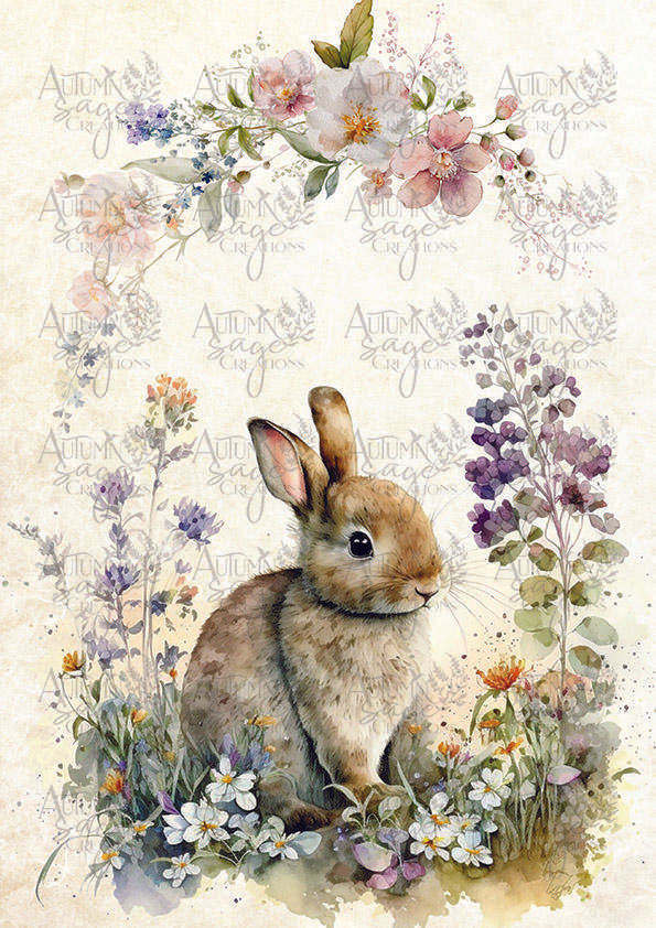 Spring Bunny A4 Autumn Sage Decoupage Paper