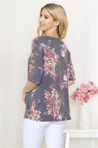 FLORAL HALF SLEEVE ROUND NECK TOP