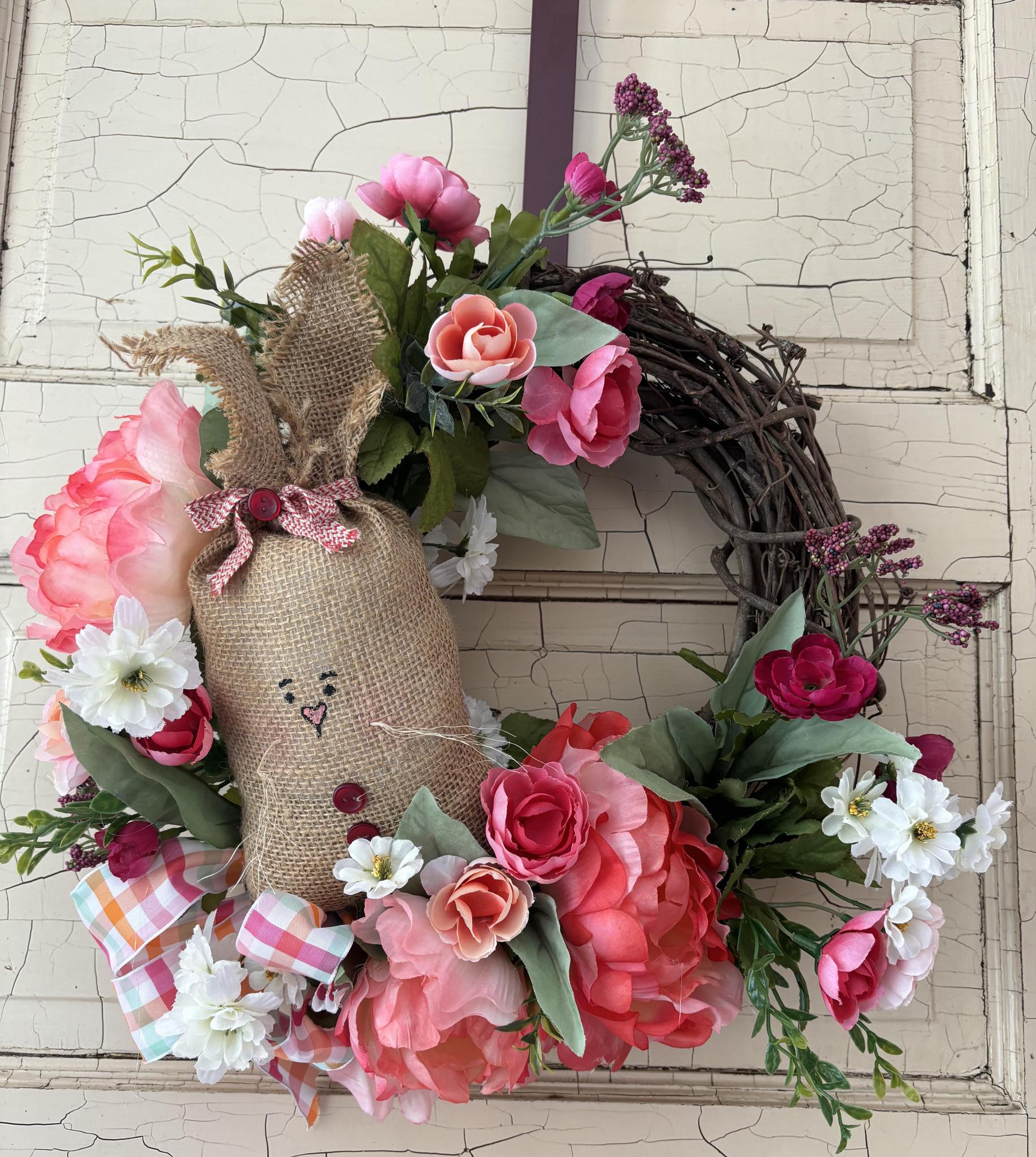 Burlap bunny wreath - Bright Pink