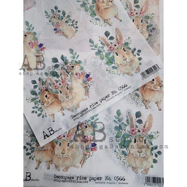 No. 0566 Baby Bunny Rabbits Decoupage Rice Paper by AB Studio