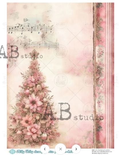 Pink Christmas Tree by Milky Valley 410 Decoupage Rice Paper A4 by AB Studio