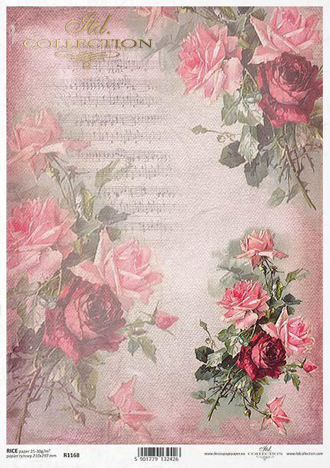 Musical Notes with Roses ITD Decoupage Rice Paper A4