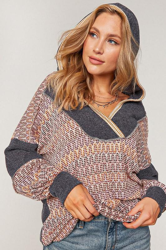 Chevron Hacci Knit Two Tone Sweater