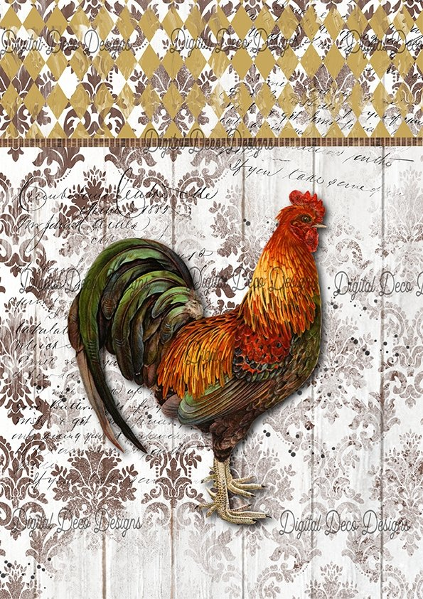 Tuscan Rooster A4 RICE PAPER DIGITAL DECO DESIGN COLLECTION