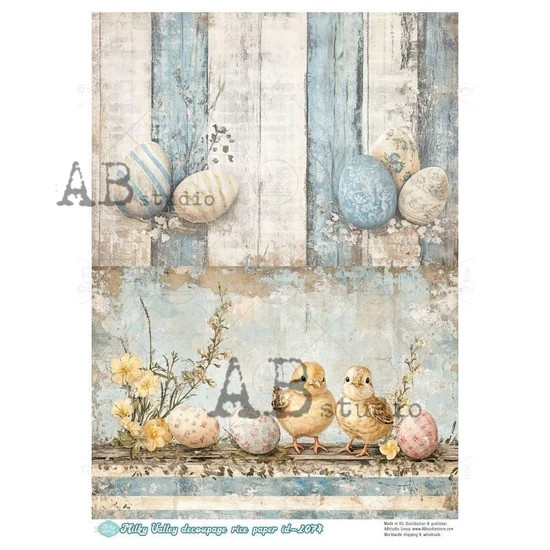ID-1074 Blue Ticking Easter Chicks Duo by Milky Valley A4 Rice Paper