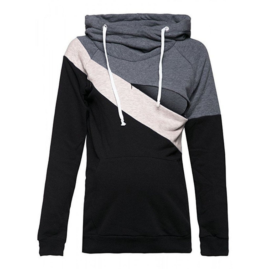 Trendy Maternity Long-sleeve Hoodie - Grey