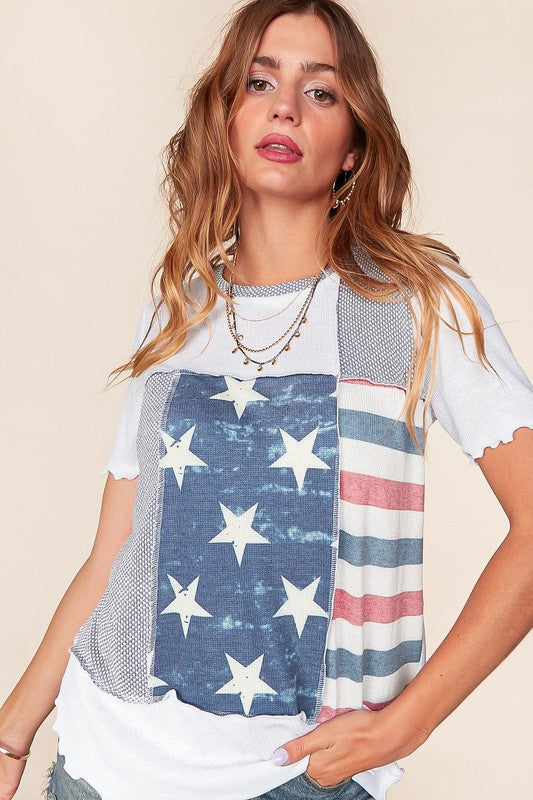 American Flag Color Block Knit Top