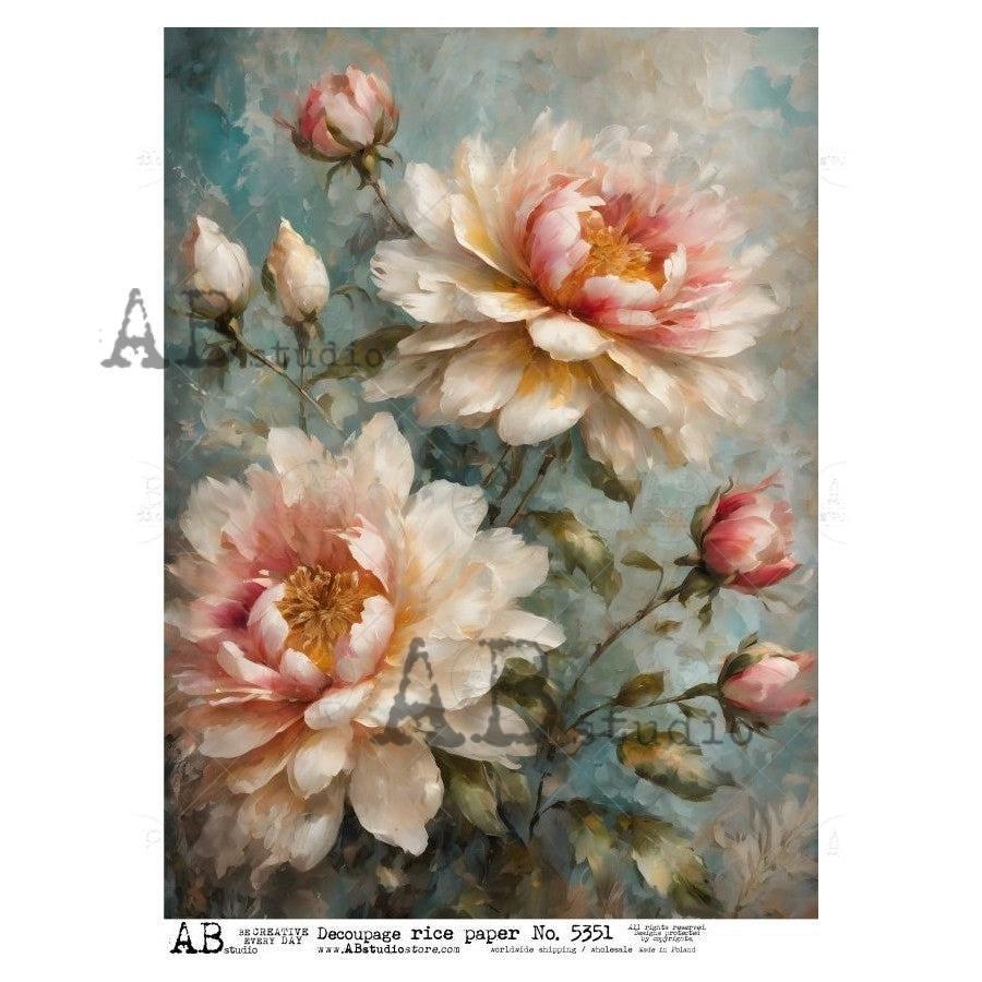 No.5351 Blossoming  Peony Flowers Decoupage Rice Paper A4 by AB Studio