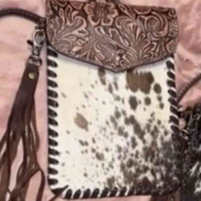 Western Cowhide and Tooled Leather Crossbody Handbag - 1