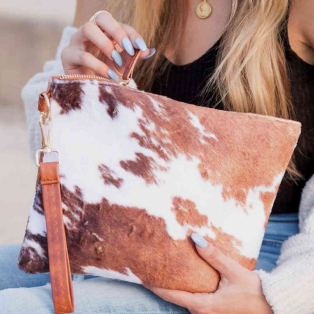 Faux Fur Cow-print Clutch Handbag - 1