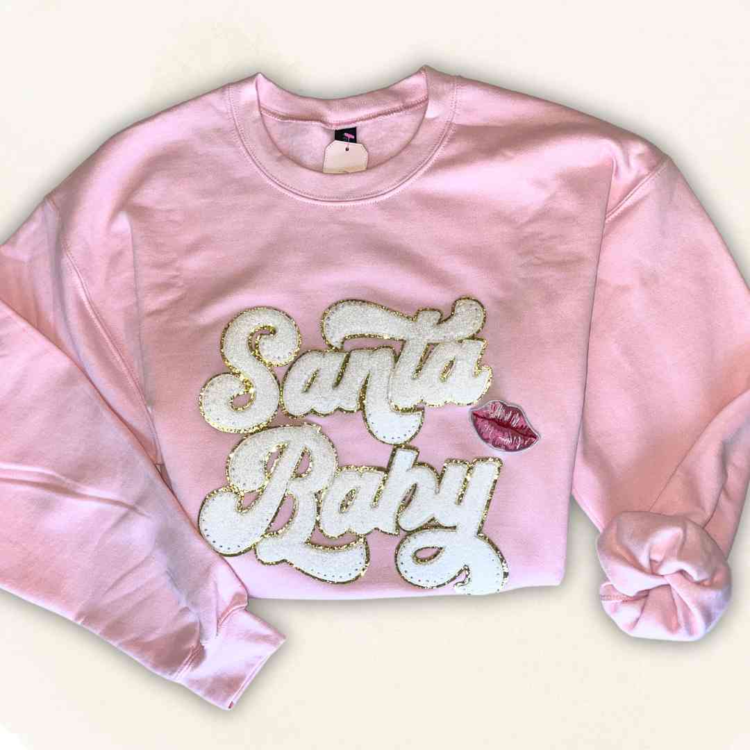Pink Chenille Santa Baby Crewneck Sweatshirt - 1