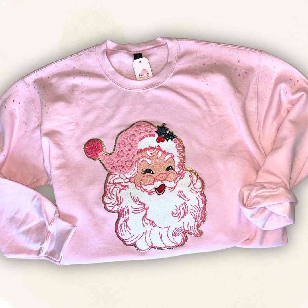 Pink Chenille Vintage Santa Crewneck Sweatshirt - 1