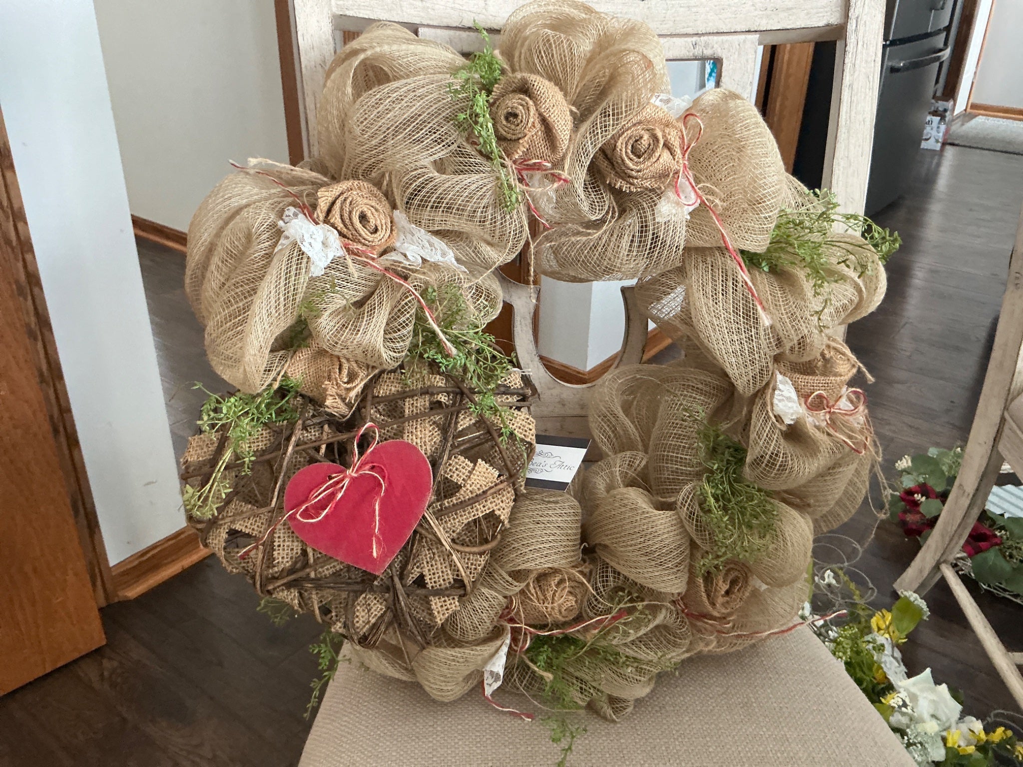 Mesh Burlap Heart Wreath - 1