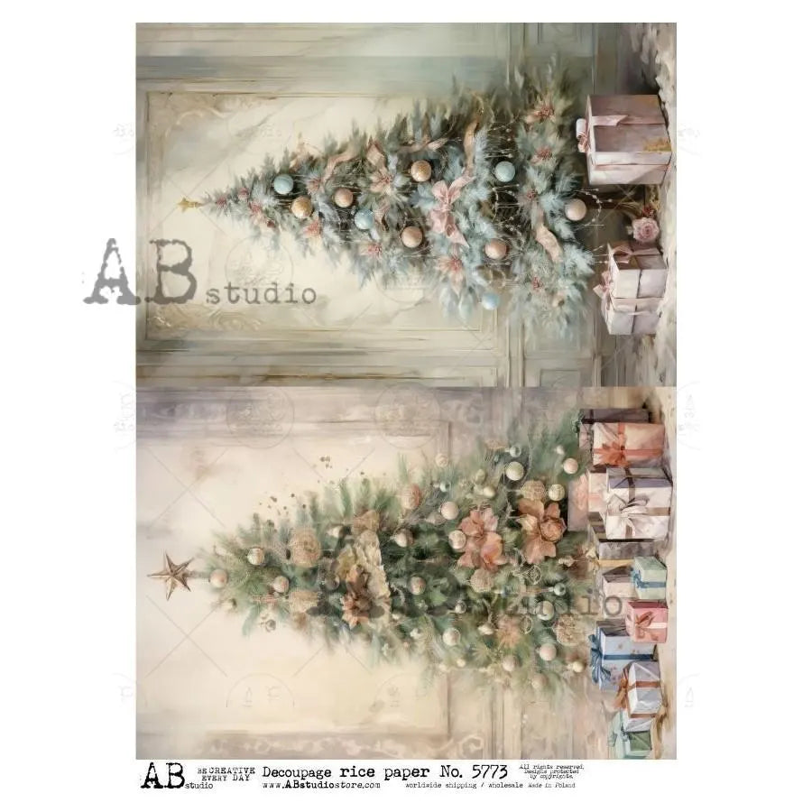 No.5773 Christmas Tree Cards Decoupage Rice Paper A4 by AB Studio