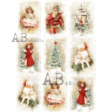 No. 1131 Little Girls and Saint Nick Small Labels Decoupage Rice Paper A4  by AB Studio