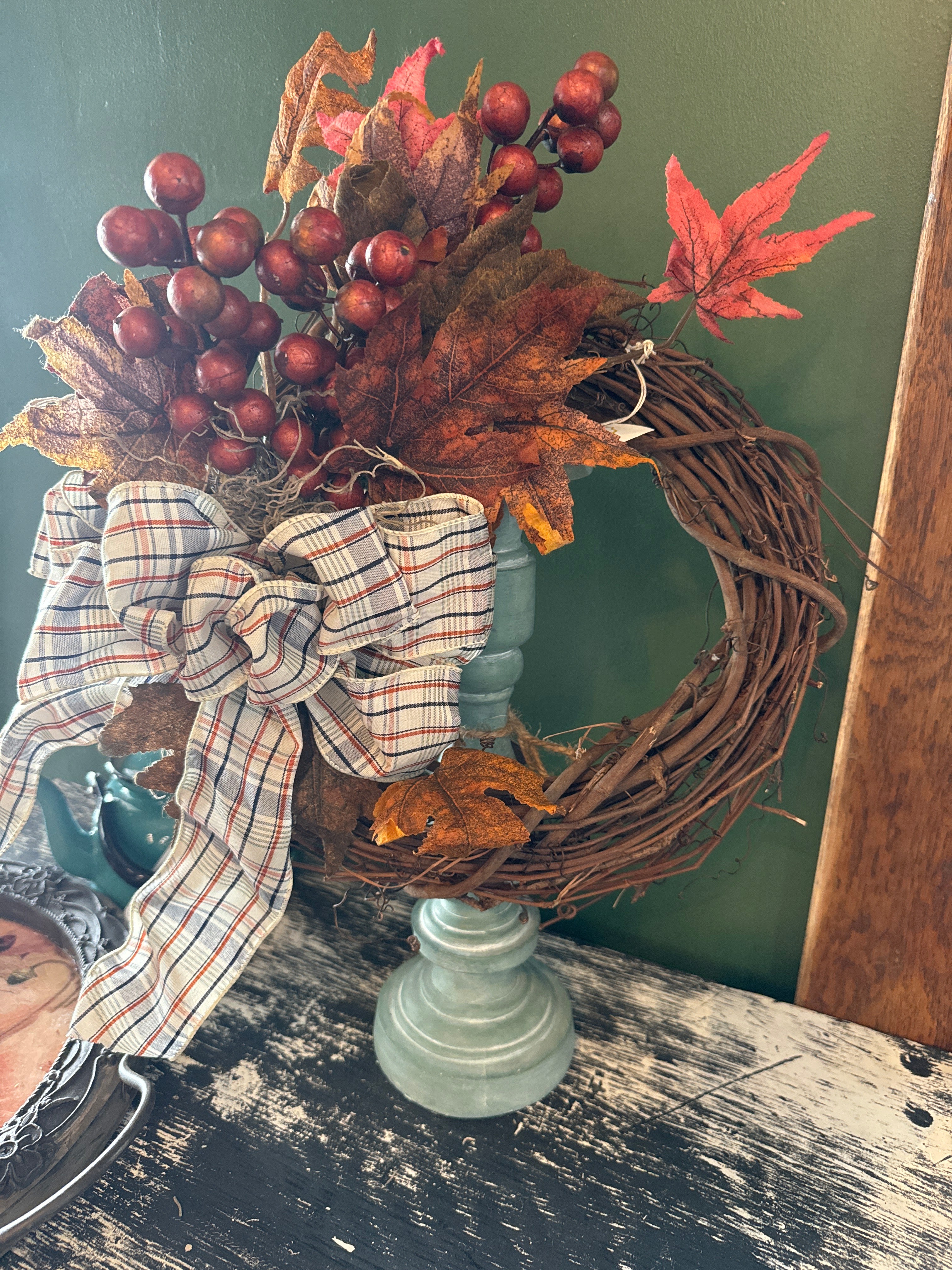 Blue/Orange Plaid Wreath