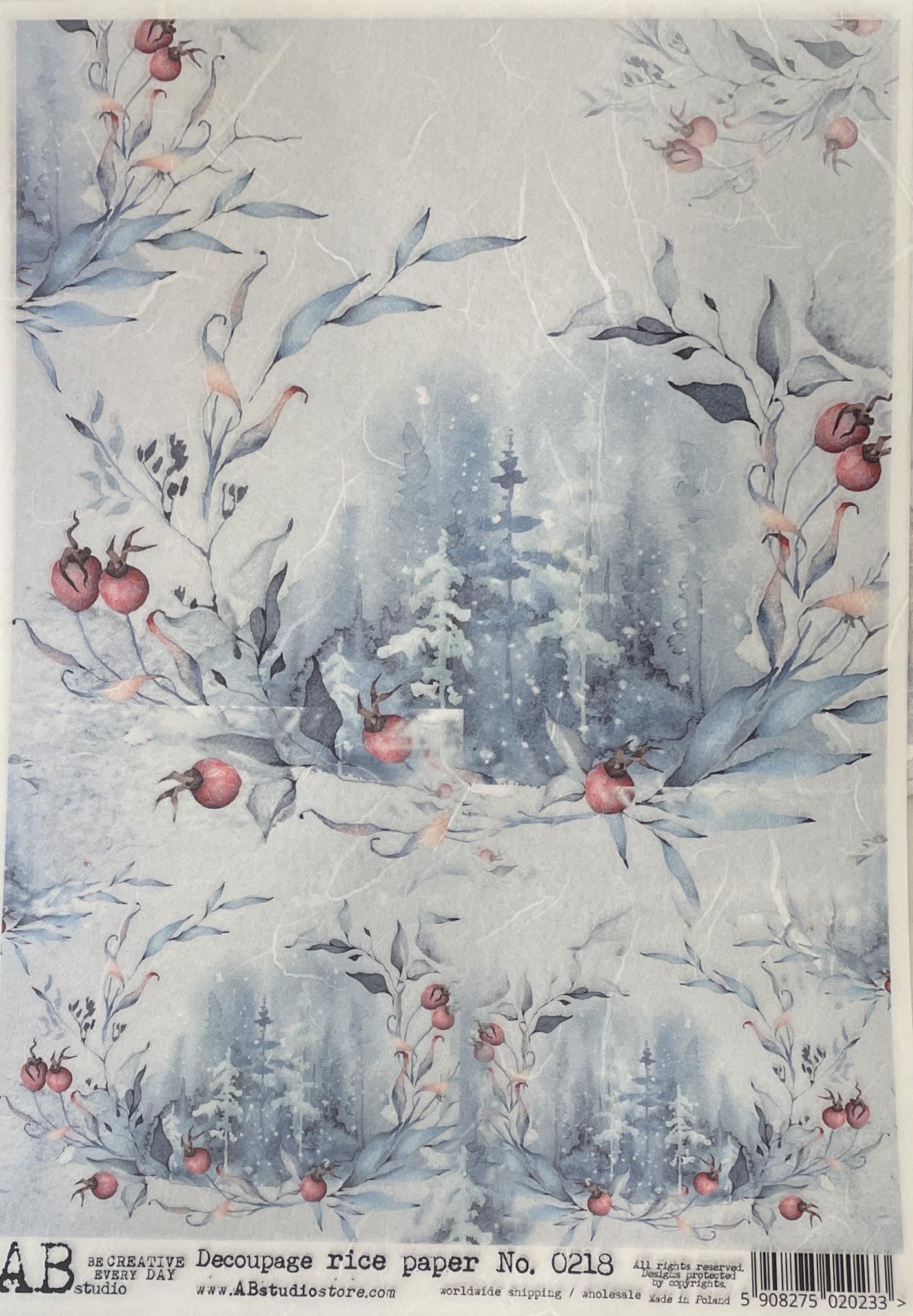 No. 0218 Winter Berries Wreath Medallions Decoupage Rice Paper A4 by AB Studio