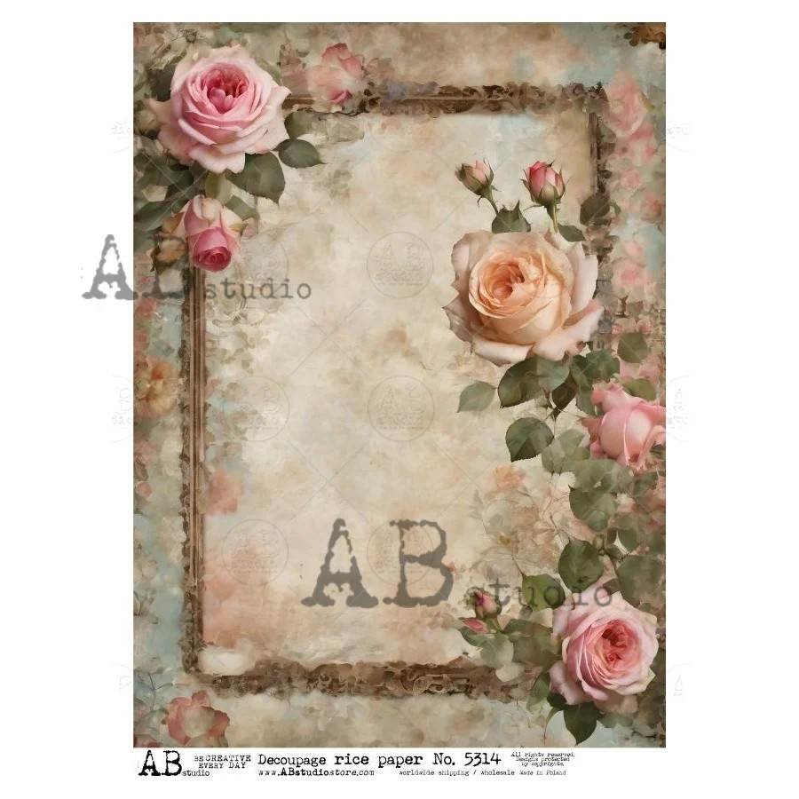 Item No. 5314 Vintage Floral Frame Decoupage Rice Paper A4 by AB Studio