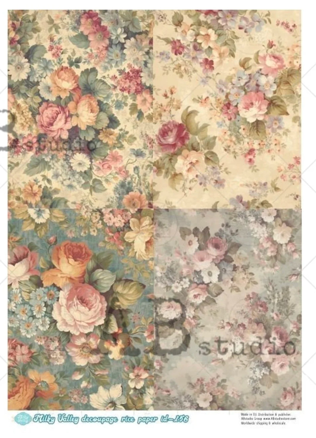 Neutral Floral Cards by Milky Valley 156 Decoupage Rice Paper A4