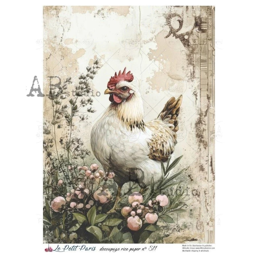 LPP No. 511 French Country Hen & Wild Berries Rice Paper - Le Petit Paris