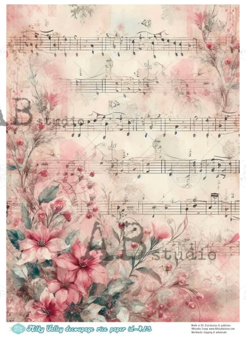 Rosy Music by Milky Valley 413 Decoupage Rice Paper A4 by AB Studio