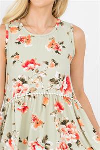 FLORAL CINCH WAIST SLEEVELESS TOP