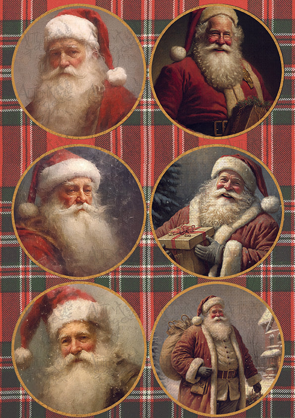 Santa Plaid Buttons A4 Decoupage Paper