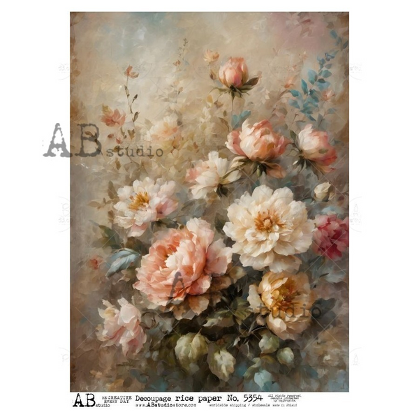 No. 5354 Blossoming Peony Decoupage Rice Paper A4 by AB Studio