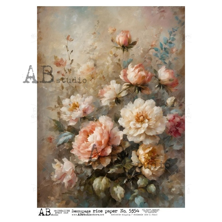 No.5354 Blossoming Romance Decoupage Rice Paper A4 by AB Studio