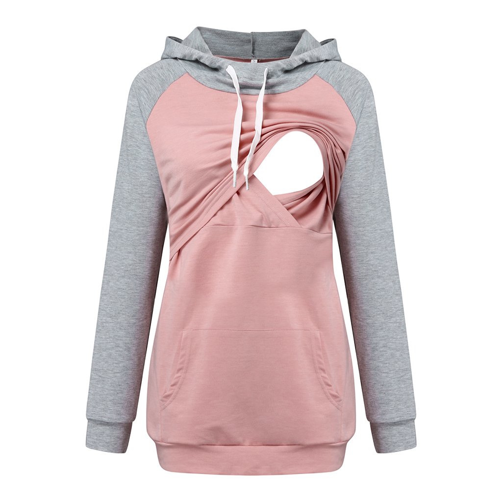 Pink & Grey Long-sleeve Nursing Hoodie