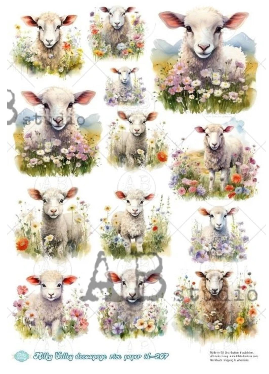 Little Lambs by Milky Valley 207 Decoupage Rice Paper A4 by AB Studio