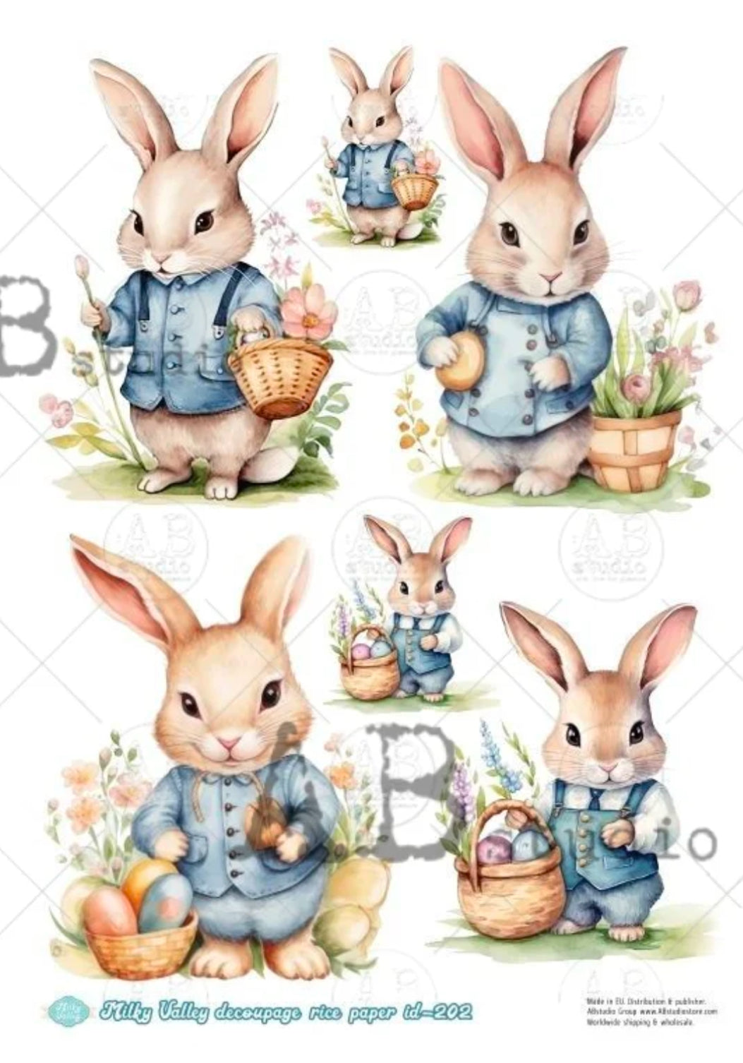 Easter Bunny by Milky Valley 202 Decoupage Rice Paper A4 by AB Studio