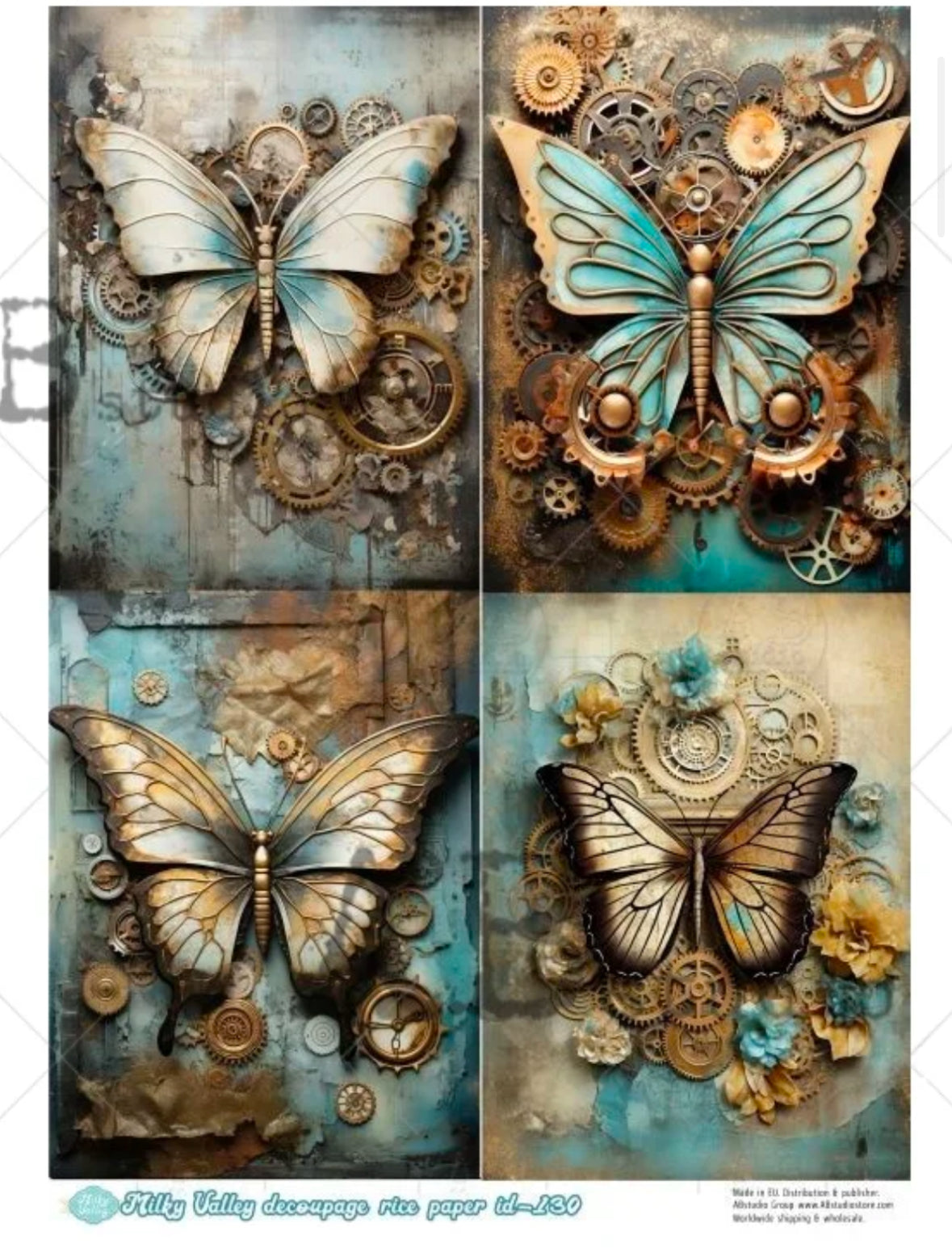 Steampunk Butterfly Cards by Milky Valley 130 Decoupage Rice Paper A4